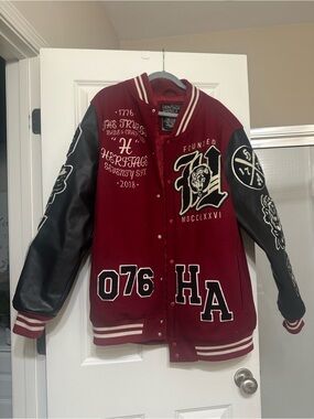 Heritage Burgundy Varsity Jacket with Black Leather Sleeves